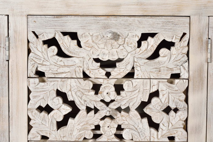 GINER Y COLOMER - Buffet en bois de manguier massif et métal avec 4 portes, 3 tiroirs, finition blanc vieilli - 80 x 190 x 38 cm